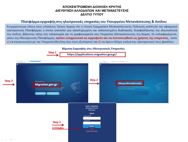 Πλατφόρμα εγγραφής στις ηλεκτρονικές υπηρεσίες του Υπουργείου Μετανάστευσης & Ασύλου